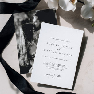 Invitación Foto de boda minimalista en negro y blanco elegant