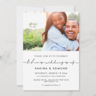 Invitación Foto de boda minimalista moderna manuscrita