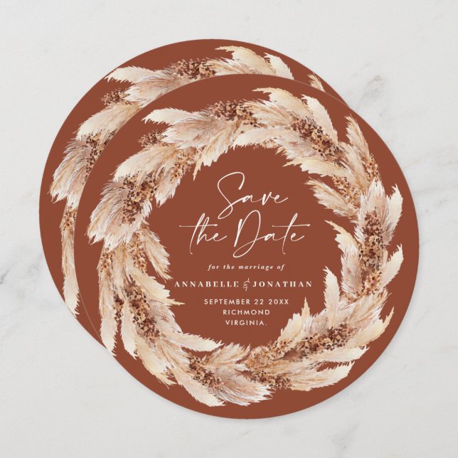 Invitación Foto de boda moderna boho terracota hierba de pamp (Anverso / Reverso)