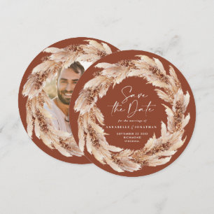 Invitación Foto de boda moderna boho terracota hierba de pamp