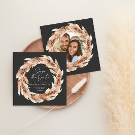 Invitación Foto de boda moderna de hierba de pampas de terrac