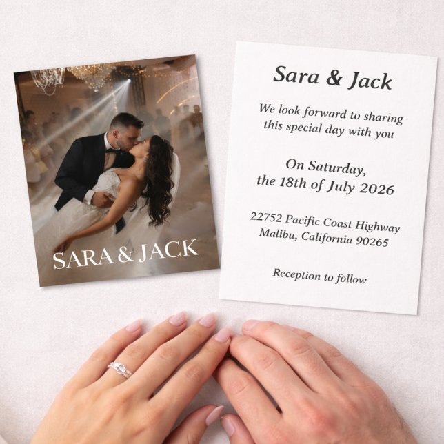 Invitación Foto de boda moderna de pareja elegante romántica (Subido por el creador)