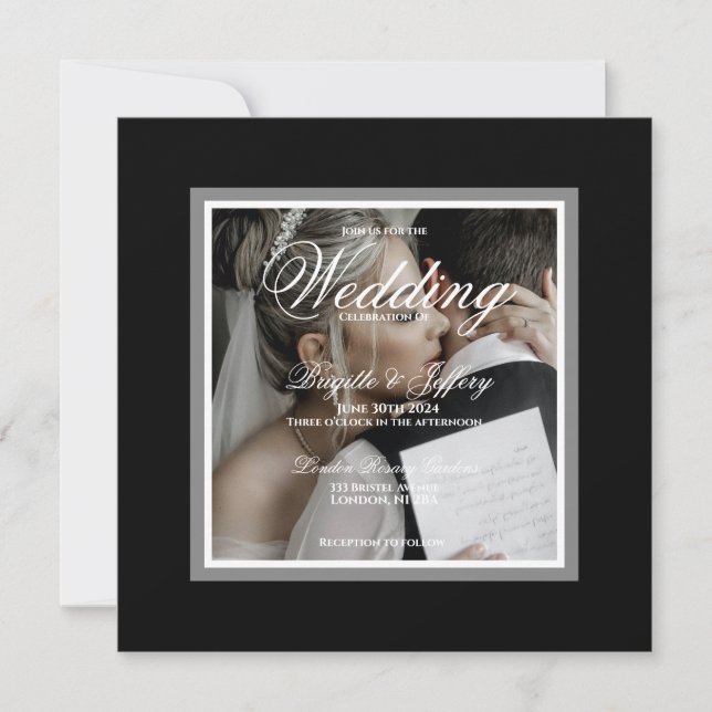 Invitación Foto de boda personalizable en blanco y negro (Anverso)