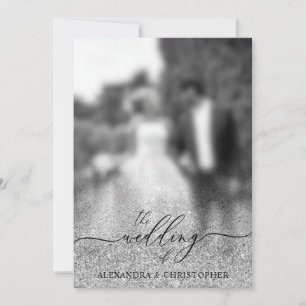 Invitación Foto de boda reluciente Glitter Silver
