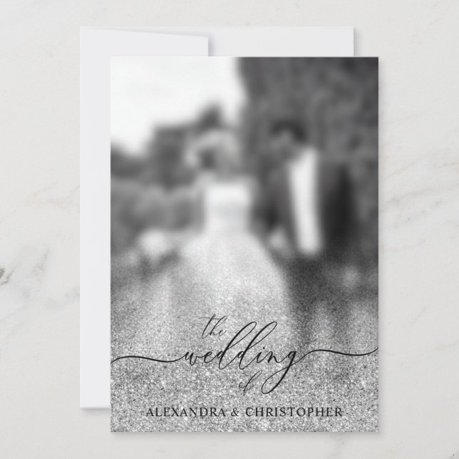 Invitación Foto de boda reluciente Glitter Silver (Anverso)