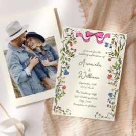 Invitación Foto de Boda retro con escrúpulos dibujados a mano