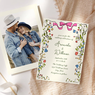 Invitación Foto de Boda retro con escrúpulos dibujados a mano