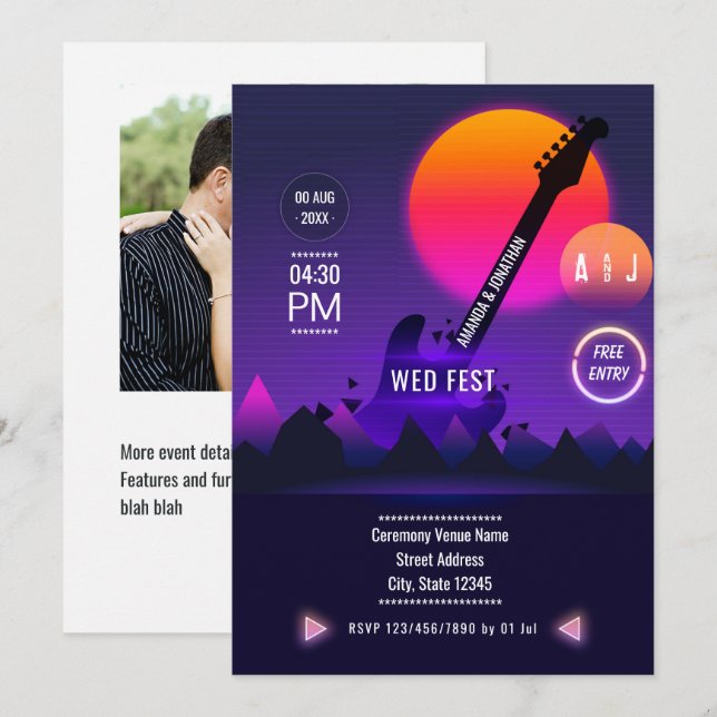 Invitación Foto de Boda Rock and Roll (Anverso / Reverso)