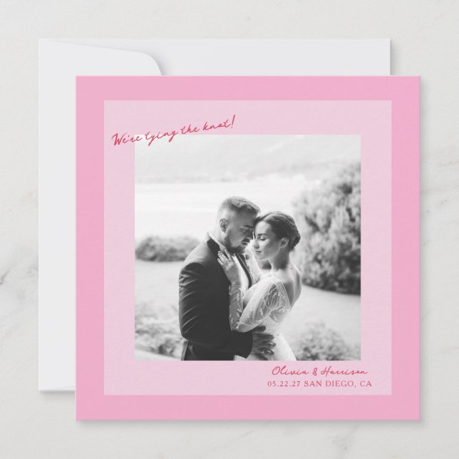 Invitación Foto de boda rosa para guardar la fecha (Anverso)