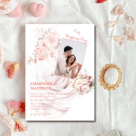 Invitación Foto de Boda rosado Rosa