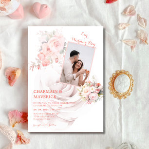 Invitación Foto de Boda rosado Rosa