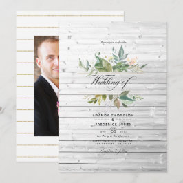 Invitación Foto de Boda Rústica con Verde en un Granero Campe