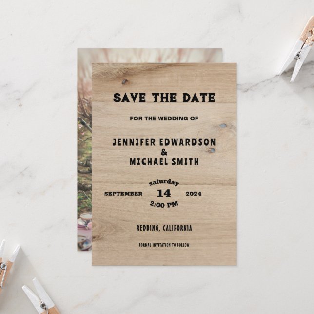 Invitación Foto de boda rústica de campo de madera Guardar fe (Anverso/Reverso In Situ)