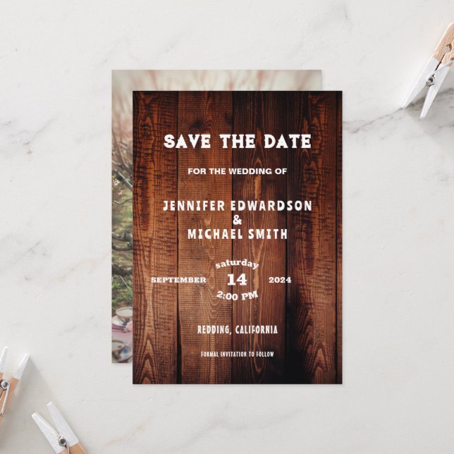 Invitación Foto de boda rústica de campo de madera Guardar fe (Anverso/Reverso In Situ)