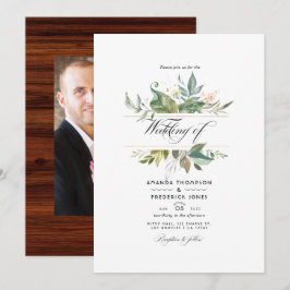 Invitación Foto de boda rústica de granero en el bosque campe