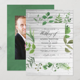 Invitación Foto de Boda Rústico de Barn Greenery
