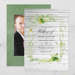 Invitación Foto de Boda Rústico de Barn Greenery