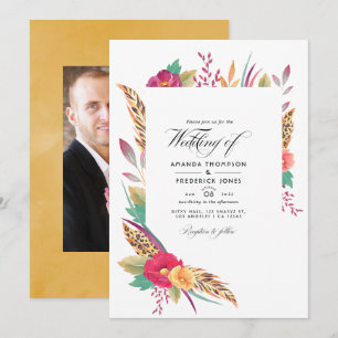 Invitación Foto de boda safari floral acuarela