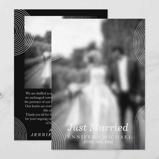 Invitación Foto de Boda simple geométrica casada con negro (Anverso / Reverso)