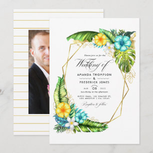 Invitación Foto de boda tropical de verano geométrico Aloha