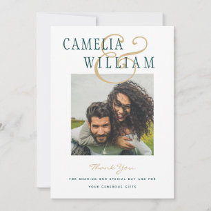 Invitación Foto de Boda verde Verde azulado pavo real gracias