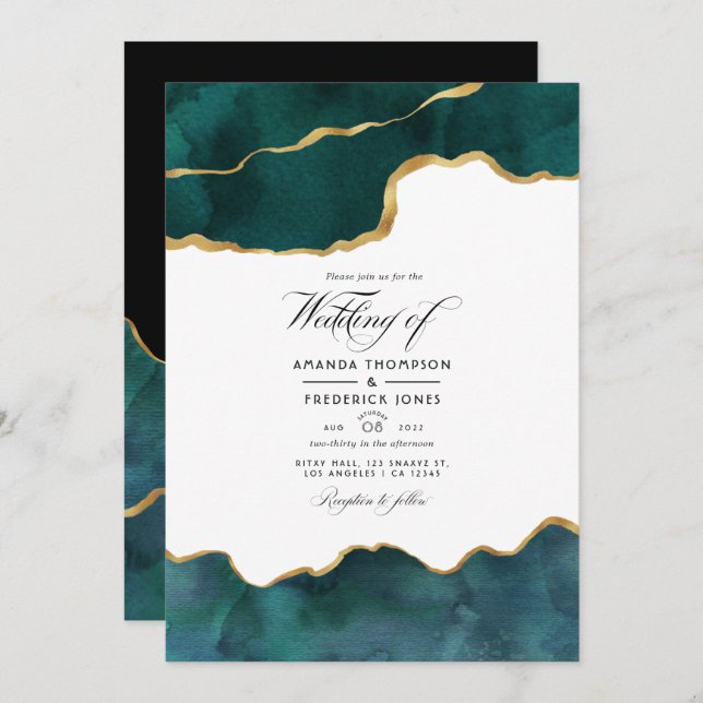Invitación Foto de Boda virtual de Agode Geode verde azulado  (Anverso / Reverso)