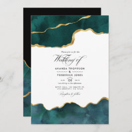 Invitación Foto de Boda virtual de Agode Geode verde azulado 