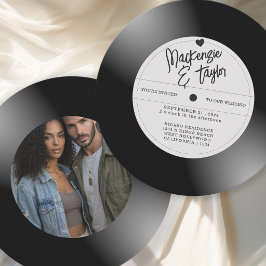 Invitación Foto de bodas con disco de vinilo retro