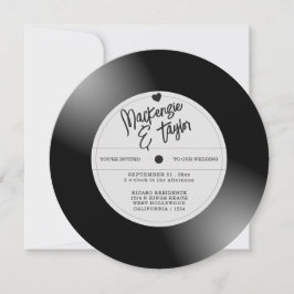 Invitación Foto de bodas con disco de vinilo retro