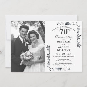 Invitación Foto de Bodas de Aniversario Floral Platino 70