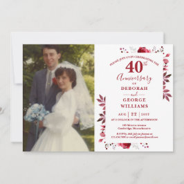 Invitación Foto de bodas de rubí floral 40 aniversario