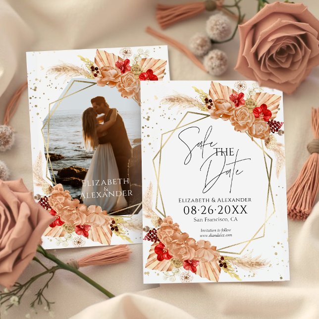 Invitación Foto de Boho | Boda Terracota Guardar La Fecha (Subido por el creador)