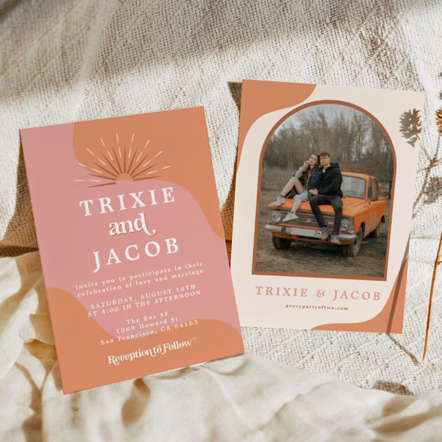 Invitación Foto de Boho Groovy Boda de TRIXIE con arcos retro (Subido por el creador)