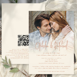 Invitación Foto de Boho Overlay QR Terracotta Cream Boda