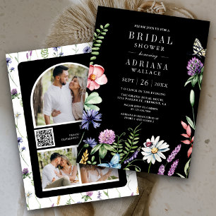 Invitación Foto de Boho Wildflower Código QR Ducha de novia n