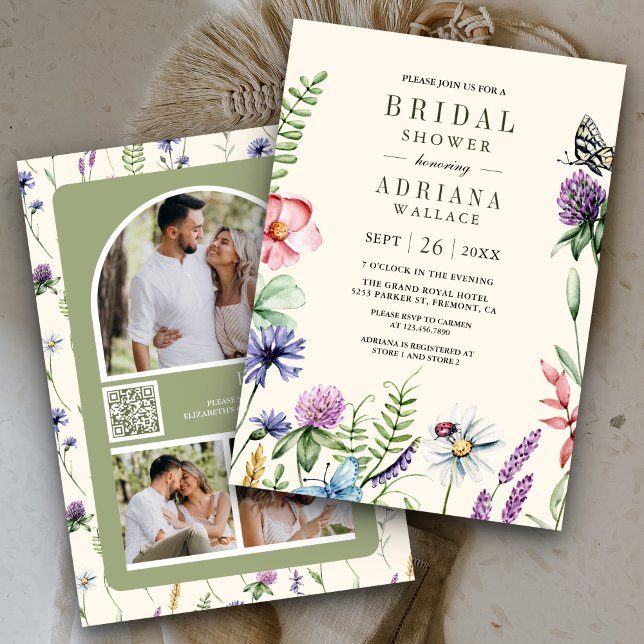 Invitación Foto de Boho Wildflower QR Código Crema Ducha de n (Subido por el creador)