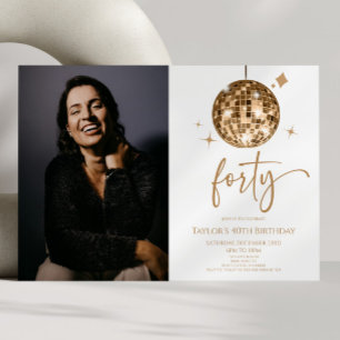 Invitación Foto de Bola de Discoteca de Oro Cuarenta Cumpleañ