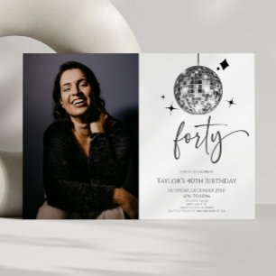 Invitación Foto de Bola de Discoteca de Plata Cuarenta Cumple