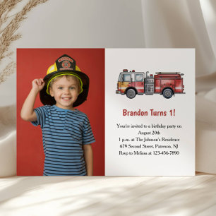 Invitación Foto de Bombero Niño Adorable Fiesta de Cumpleaños
