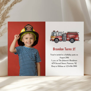 Invitación Foto de Bombero Niño Lindo Fiesta de Cumpleaños In