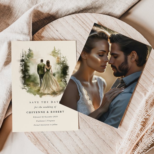 Invitación Foto de bosque de acuarela encantada Guardar fecha (Enchanted Forest Photo Save the Date )