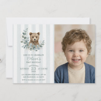 Invitación Foto de Botanical Greenery para el 1er Cumpleaños