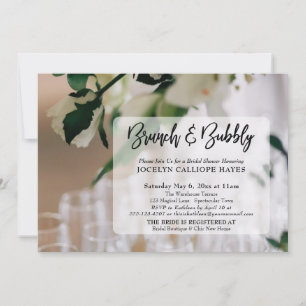 Invitación Foto de Brunch de Champagne y Letra Burbujeante