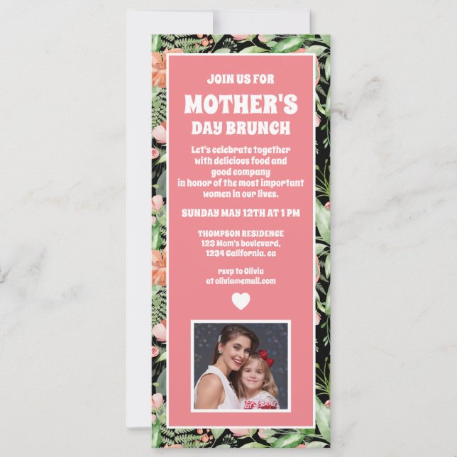 Invitación Foto de Brunch del Día de la Madre Floral Personal (Anverso)