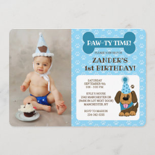 Invitación Foto de cachorro azul Fiesta de Cumpleaños Doble C