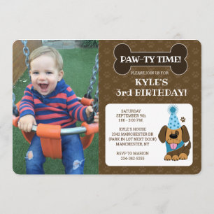 Invitación Foto de cachorro Paw-ty de cumpleaños de doble car