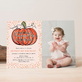 Invitación Foto de calabaza de otoño nuestro pequeño cumple u