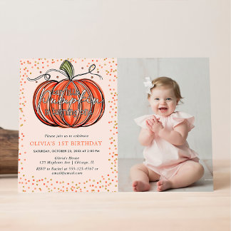 Invitación Foto de calabaza de otoño nuestro pequeño cumple u