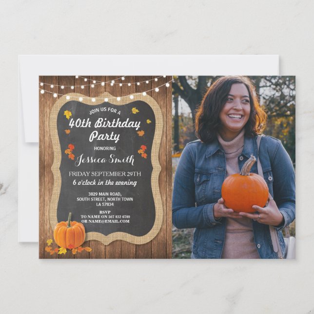Invitación Foto de Calavera de Madera Rústica de la Calabaza  (Anverso)