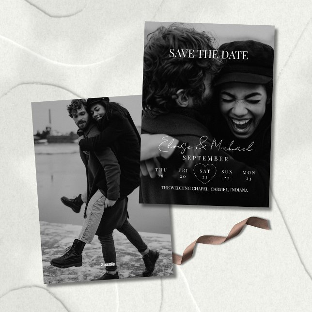 Invitación Foto de calendario elegante con fecha de reserva a (Invite guests to save the date with this Stylish Calendar Photo Double-sided Save The Date Invite!)